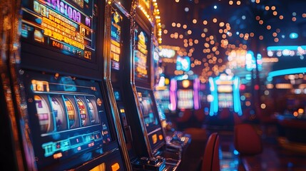 Illuminated Slot Machine in a Casino Setting