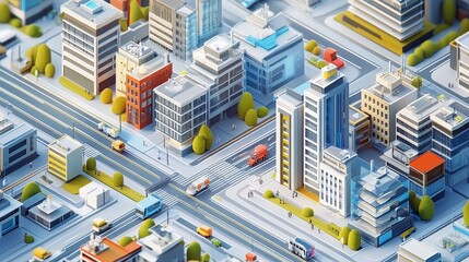 A smart city with interconnected technology. Sensors embedded throughout the city monitor traffic, manage energy usage,