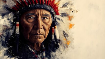 Native Americans Day, Vector papercut style.