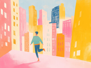 man running through the city 
