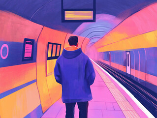 man waiting for a train on the London underground 