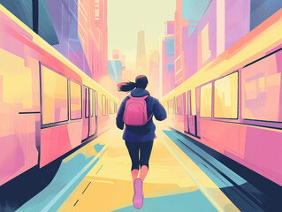 woman running through the city 