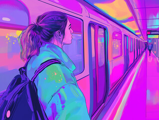 young woman waiting for a train on the London underground 