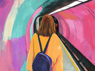 young woman waiting for a train on the London underground 