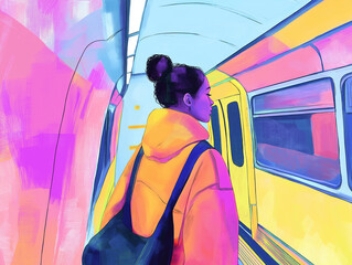 young woman waiting for a train on the London underground 