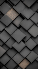 Fototapeta premium A black and white photo of a wall with a square pattern. The squares are black and the center square is gold