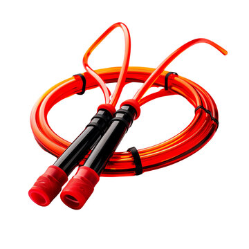 High-quality red and black jump rope coiled neatly, perfect for fitness, exercise, and cardio workouts., transparent background