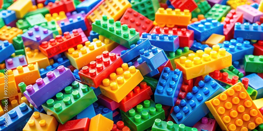 Poster colorful plastic building blocks toy bricks in various shapes and sizes, perfect for creative and im