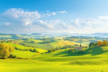 Fototapeta premium Thanksgiving countryside with rolling hills and golden autumn light The peaceful scenery evokes the tranquility of the season