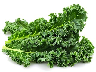 Obraz premium Lush Green Kale Leaves on White Background