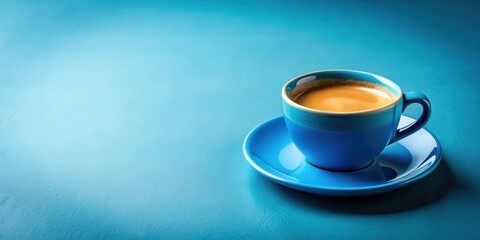 Fototapeta premium Hot espresso in a blue cup on a blue background