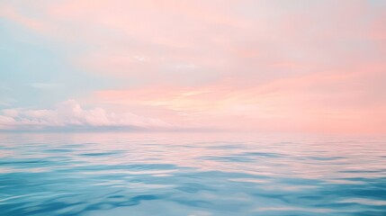 Obraz premium Capture a serene ocean landscape under a soft, pastel sky at twilight, where the calm water mirrors the delicate colors of the evening sky