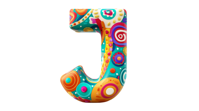 3D Carnival colorful and playful J alphabet single letter