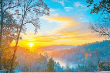 Obraz premium Thanksgiving sunset over a forest