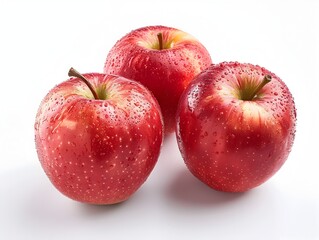 Trio of Vibrant Red Apples on White Background