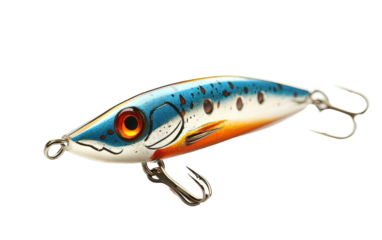 Attractive fishing lure on transparent background, png	
