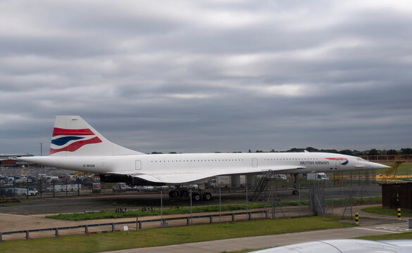 British Airways Concorde "Alpha Bravo" on display at Heathrow Airport, London, UK