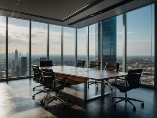 Sophisticated high-rise office with panoramic glass walls