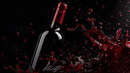 Fototapeta premium Wine Bottle with Red Wine Splash: A wine bottle with a splash of red wine flowing around it. 