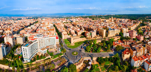 Tarragona city aerial panoramic view in Spain