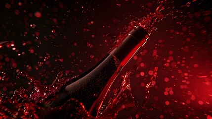 Fototapeta premium Wine Bottle with Red Wine Splash: A wine bottle with a splash of red wine flowing around it. 