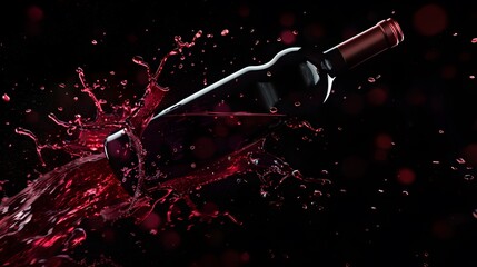 Fototapeta premium Wine Bottle with Red Wine Splash: A wine bottle with a splash of red wine flowing around it. 