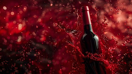 Fototapeta premium Wine Bottle with Red Wine Splash: A wine bottle with a splash of red wine flowing around it. 