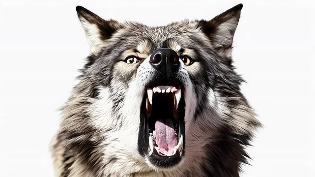 A fierce wolf stands its ground, baring its teeth and growling in a dense forest at dawn. The creature exudes power and confidence as it defends its territory.