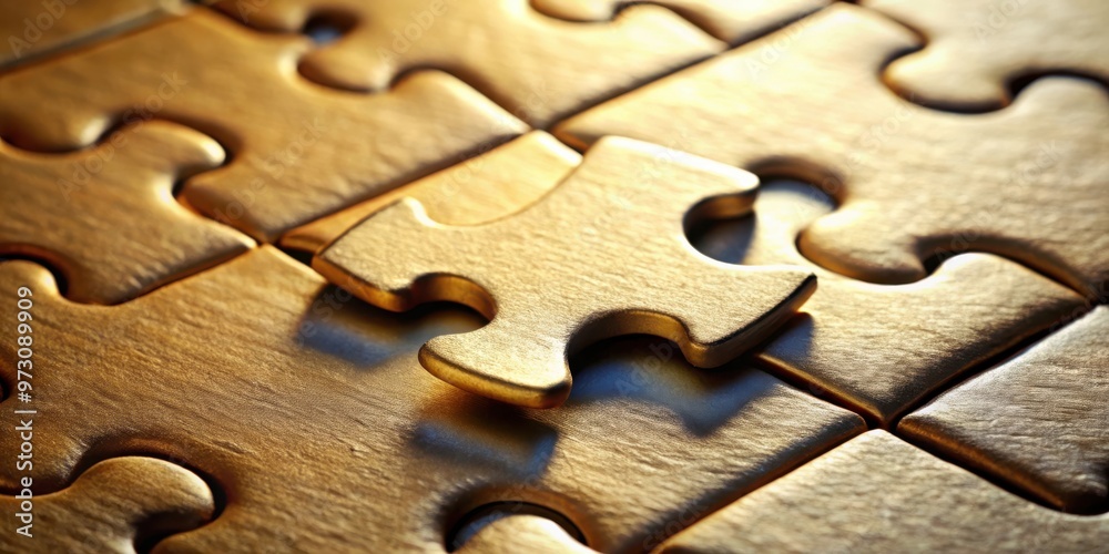 Poster close-up of a last puzzle piece fitting perfectly to complete the image
