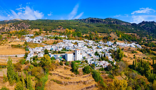 Bubion village aerial panoramic view, Spain