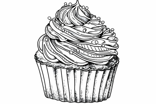Delightful Indulgence: A Detailed Cupcake Line Art Illustration 