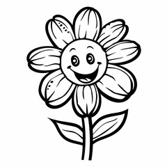 Cheerful Blossom: A Happy Cartoon Flower Line Art Illustration 