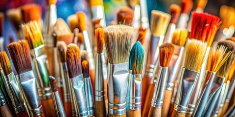Fototapeta premium Close-up image of artist paintbrushes in a bunch, showing selective focus