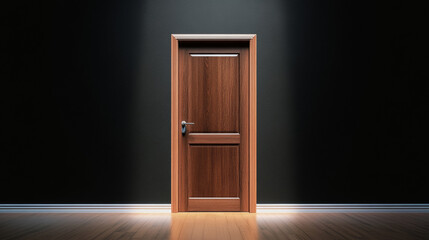 A wooden door is shut tight in a bare room, leaving plenty of space around it.