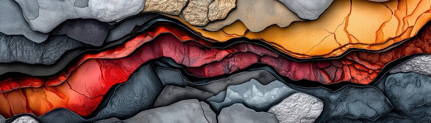 Obraz premium Abstract geological layers showcase vibrant colors and intricate textures in this stunning rock formation image.