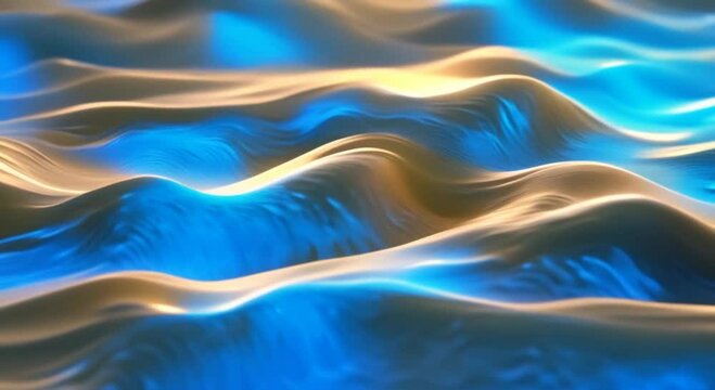 Abstract blue wave of fluid particle backward Fluid simulation of turbulent water 3 D render seamless sleep 4k animation