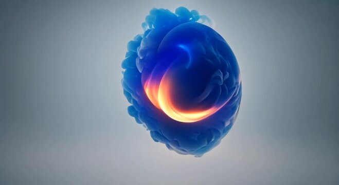 Abstract logo reveal with fire and ice effect blue smoke collide around a sphere for logo placement 2 video clip available 1 in out transition and 1 loop 3D render loop 4k animation