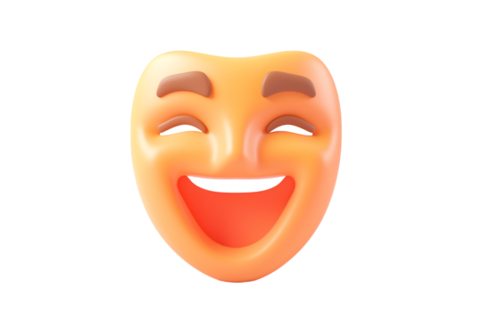 Minimalistic cartoonish flat matte theater mask | Isolated on Transparent & White Background | PNG File with Transparency