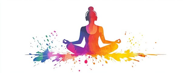 Colorful watercolor silhouettes meditating in yoga poses | vibrant wellness illustration