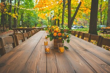 A Thanksgiving gathering in a forest clearing