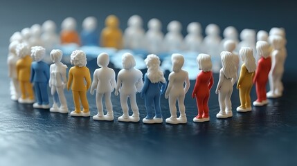 Colorful figurines arranged in a circle, symbolizing community, unity, and collaboration in a vibrant and engaging manner.