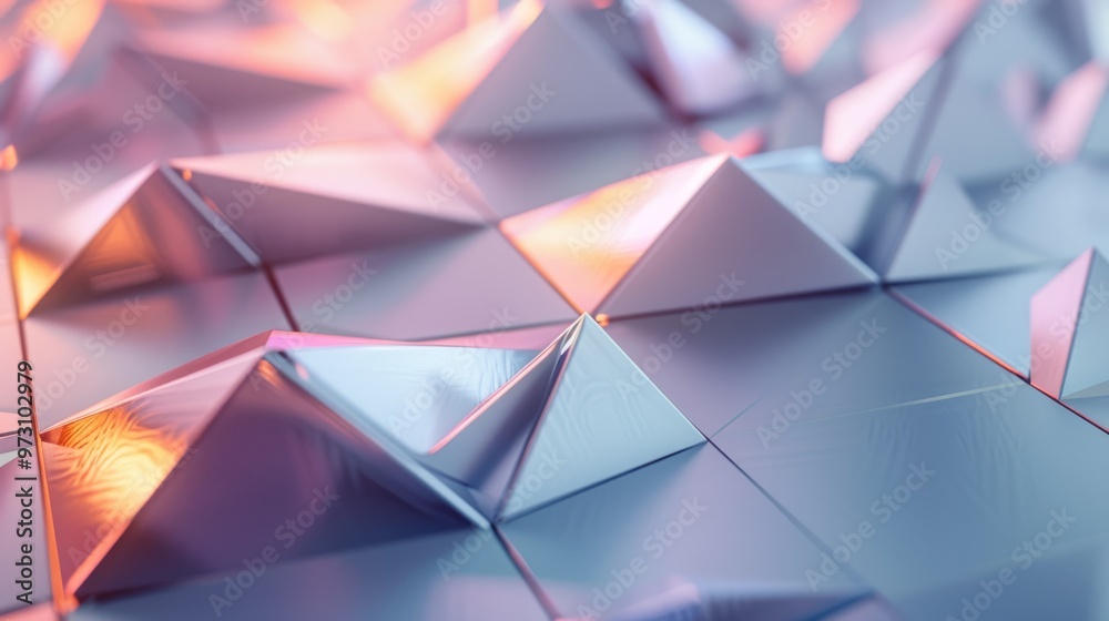 Leinwandbilder An elegant tech wallpaper showcasing a series of aligned 3D shapes, including prisms and cones, arranged in a balanced pattern with soft shadows 