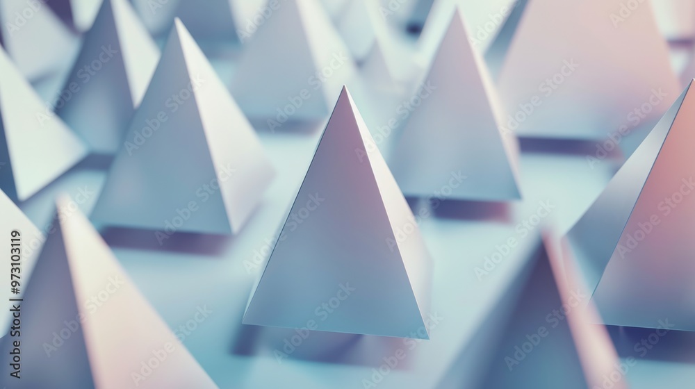 Fototapete An elegant tech wallpaper showcasing a series of aligned 3D shapes, including prisms and cones, arranged in a balanced pattern with soft shadows 