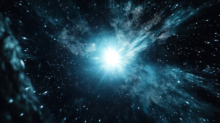 Fototapeta premium Central Starburst Lighting Up Dark Starry Space Scene