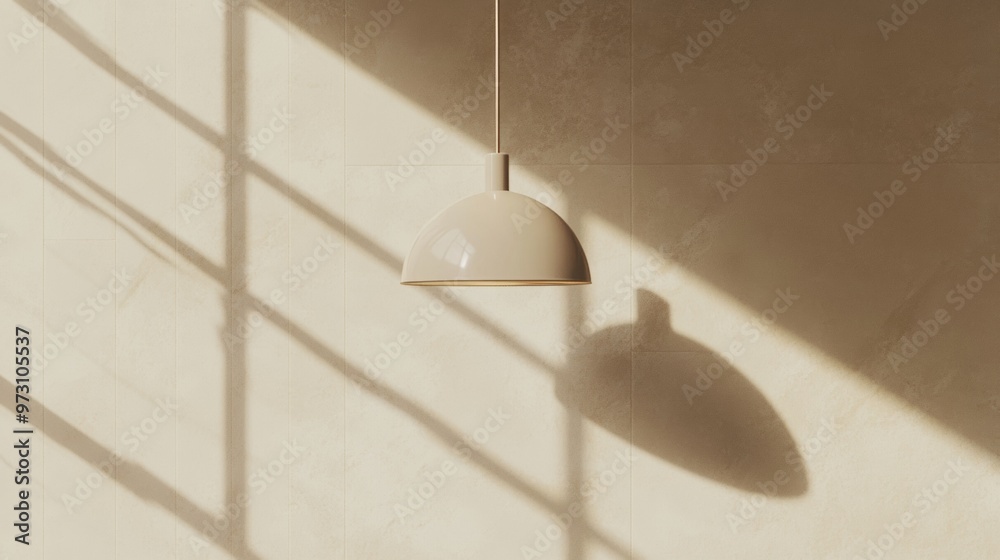 Poster warm golden light reflecting on soft cream marble surface from hanging lamp, capturing tranquility i