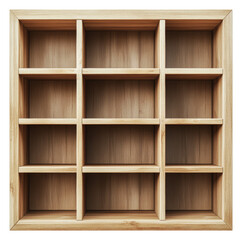 PNG Wooden shelf with cubbies in daylight
