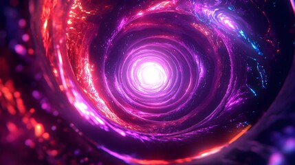 Abstract Purple and Red Swirling Tunnel with Light at End