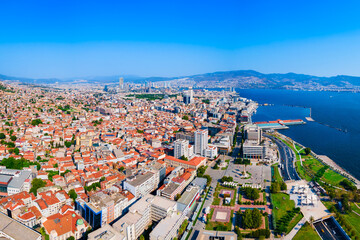Izmir city centre aerial panoramic view in Turkey