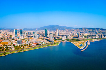 Bayrakli business district aerial panoramic view in Izmir city
