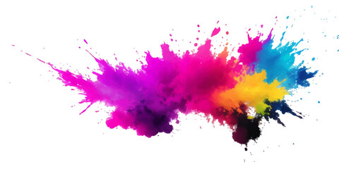 Bright colorful watercolor splash splatter stain brush strokes on white background. Modern vibrant aquarelle spot. Aquarelle explosion on white. Element. Vector watercolor illustration isolated design